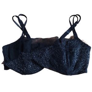 Cacique 44DD Bra Black Lace With Silver Sparkles Size 44DD